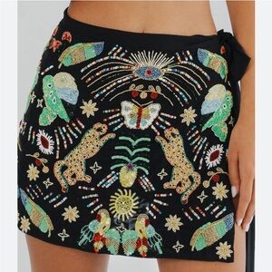 Oceanus Aurelia Vibrant Embroidered Mini Skirt or beach skirt